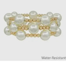 Gold And Pearl Water Resistant Stretch Bracelet