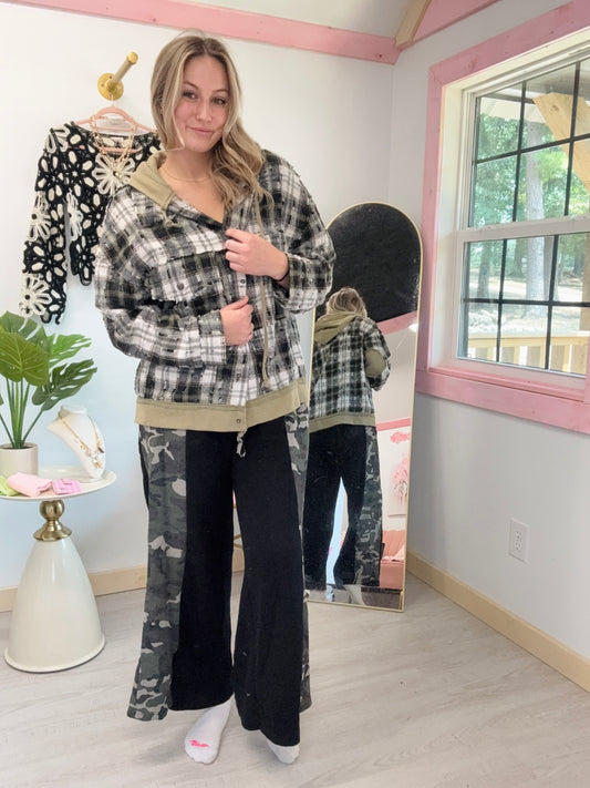 Olive Black Plaid Hoodie
