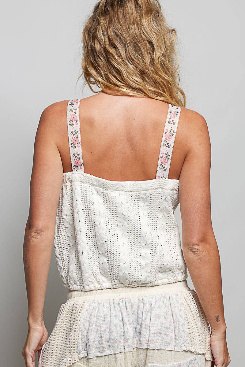 Square Neck Cable Knit Sleeveless Crop Top