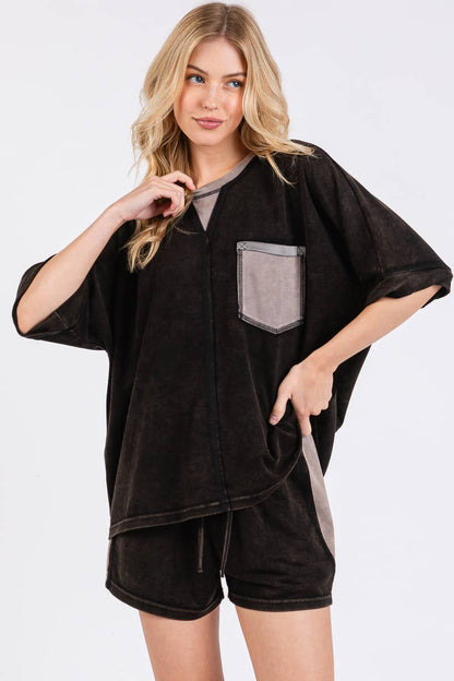 MINERAL WASHED SCUBA TOP AND SHORTS SET
