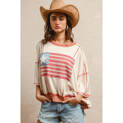 AMERICAN FLAG PATCHWORK OVERLOCK STITCH TOP
