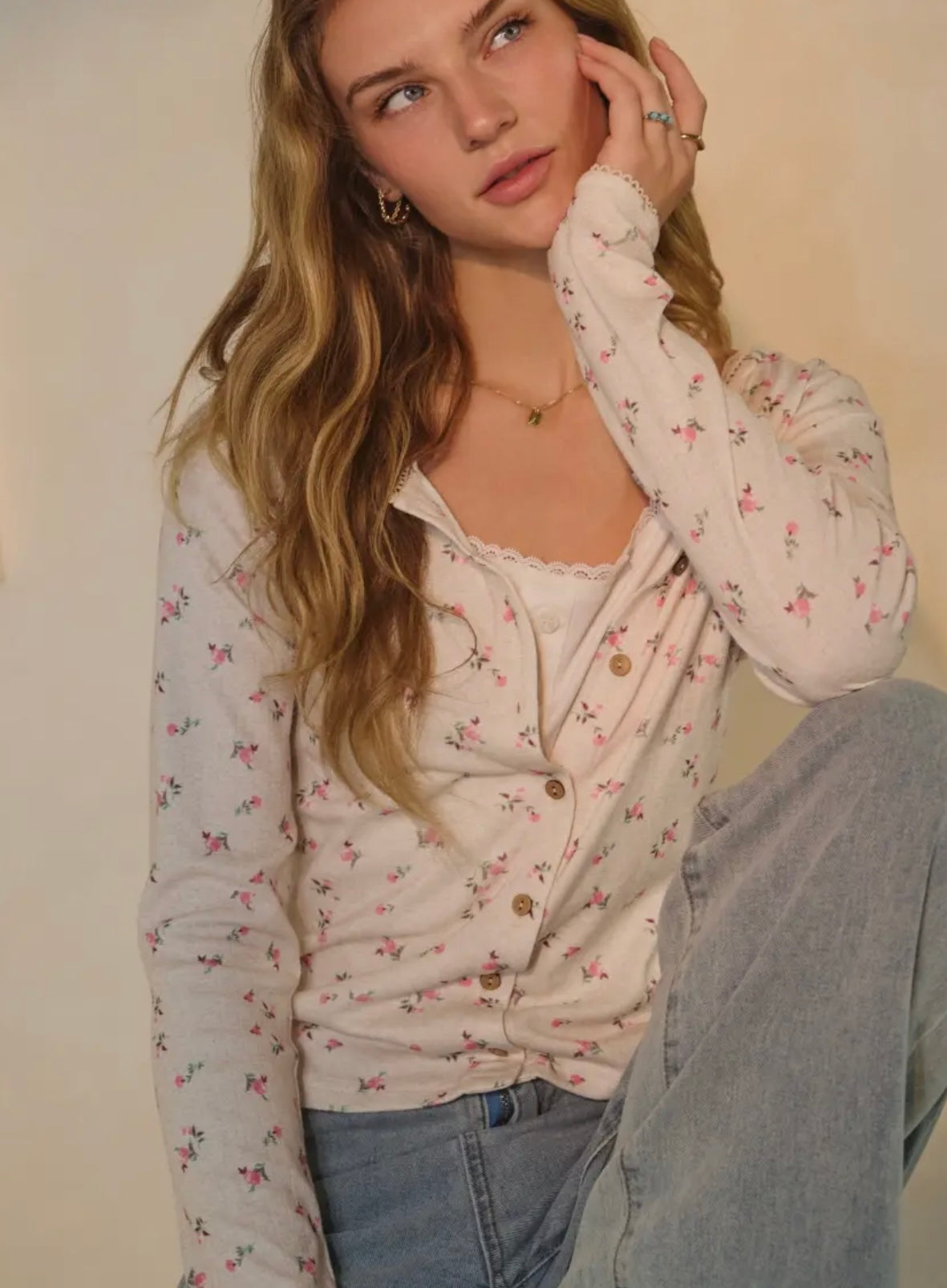 Floral Pink Button Up Cardigan Oddi