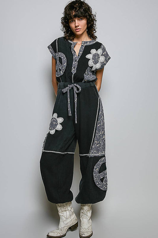 Elastic Hem Waistband Thermal Tapered Overalls