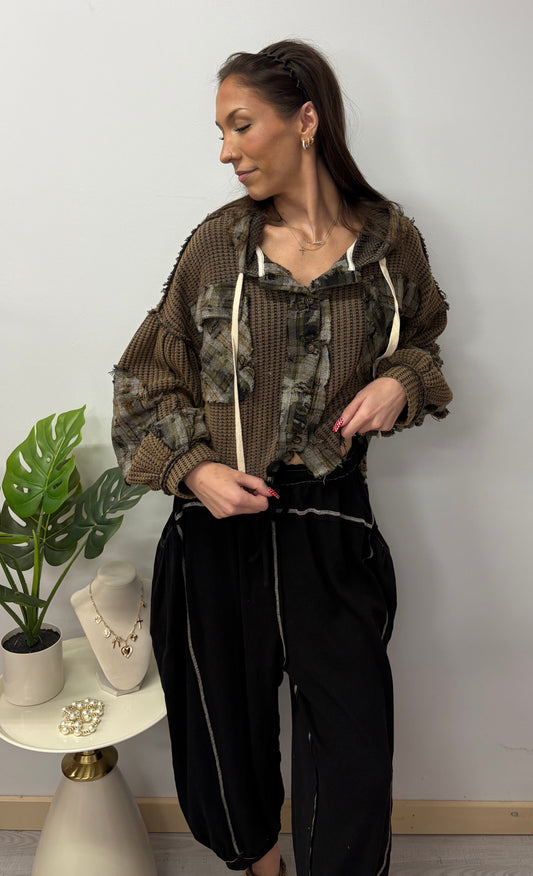 Charcoal Multi Button Up Top