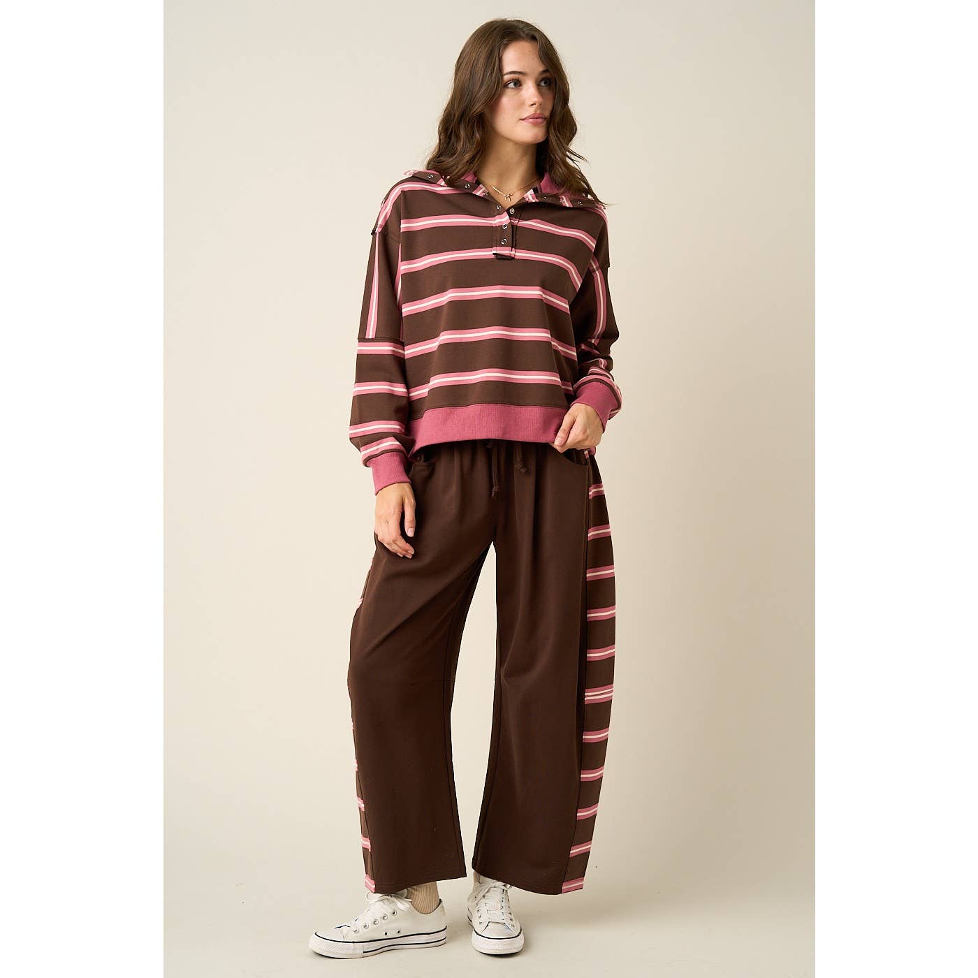 Mitto Shop Pink and Brown Stripe Panel Contrast
