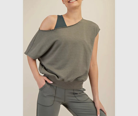 Olive French Terry off the shoulder Top