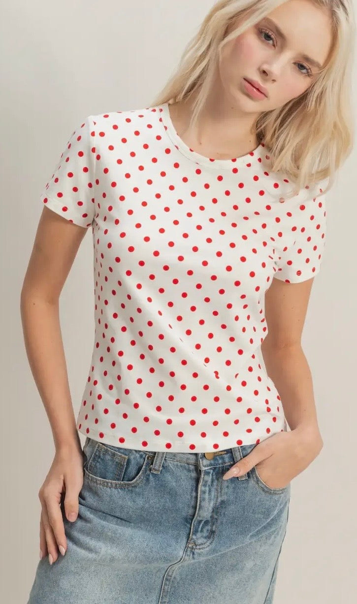 Red and White Polka Dot Top