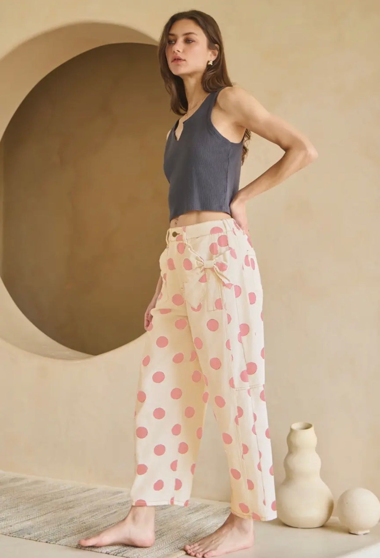 Pink Polka Dot Barrel Pants