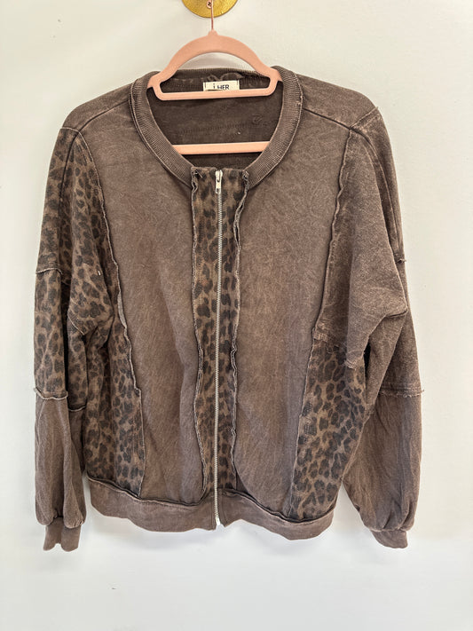 Mineral Wash Cheetah Zipper Jacket (Ash/Oak)