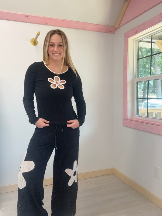 Black Flower Cut Out Top Oddi