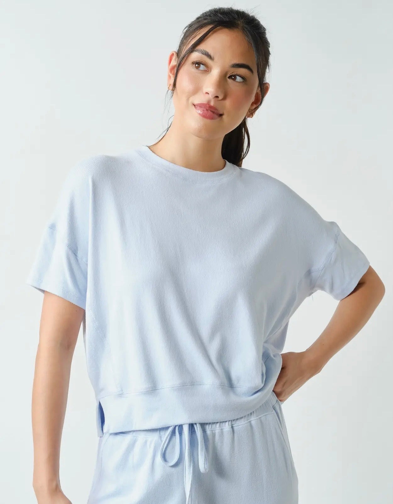 Light Blue Short Sleeve Hacci Top