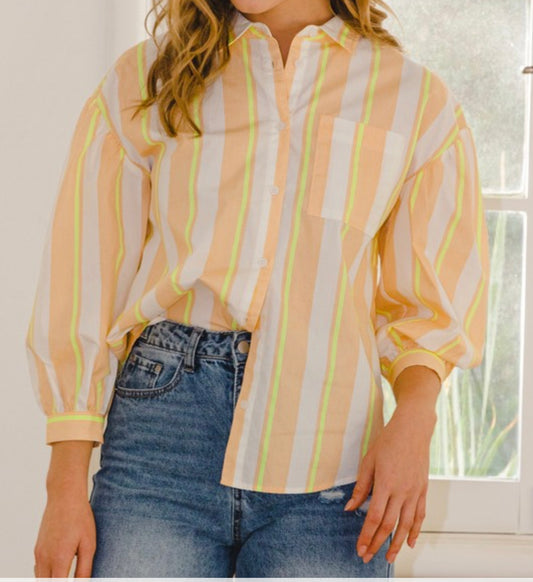 Orange Multi Button Up Top
