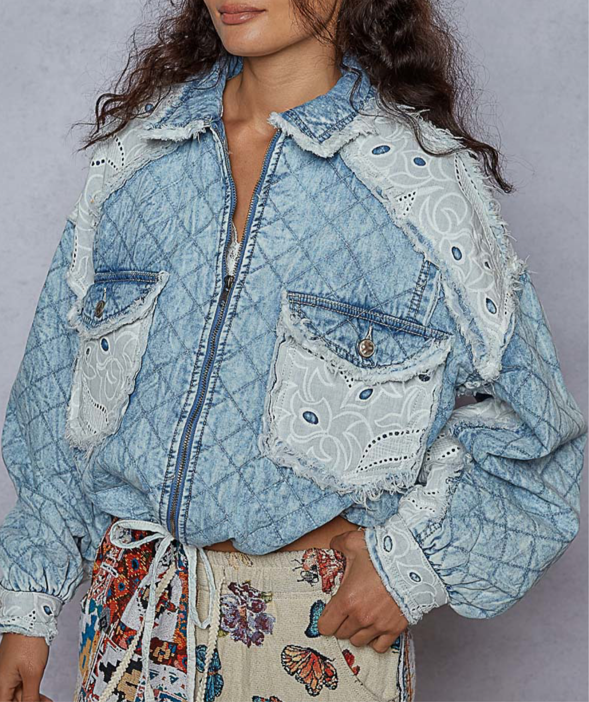 Blue And Lace Quilted Jacket Pol