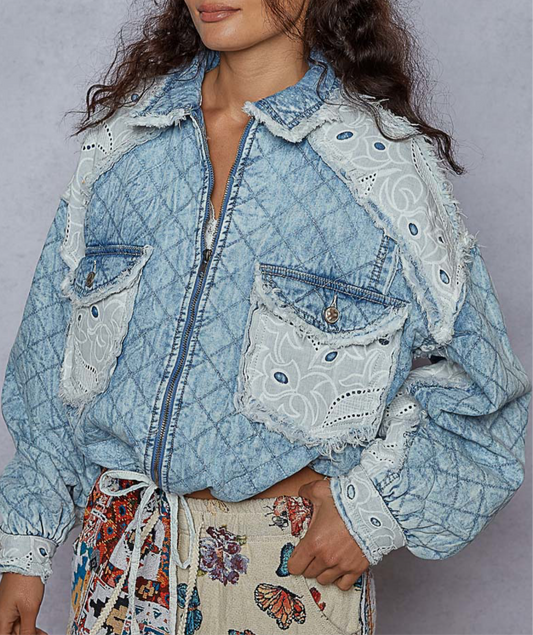 Blue And Lace Quilted Jacket Pol
