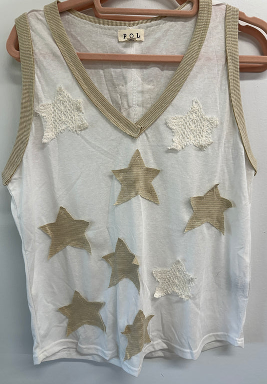 Pol Cream and Tan Stars vneck top