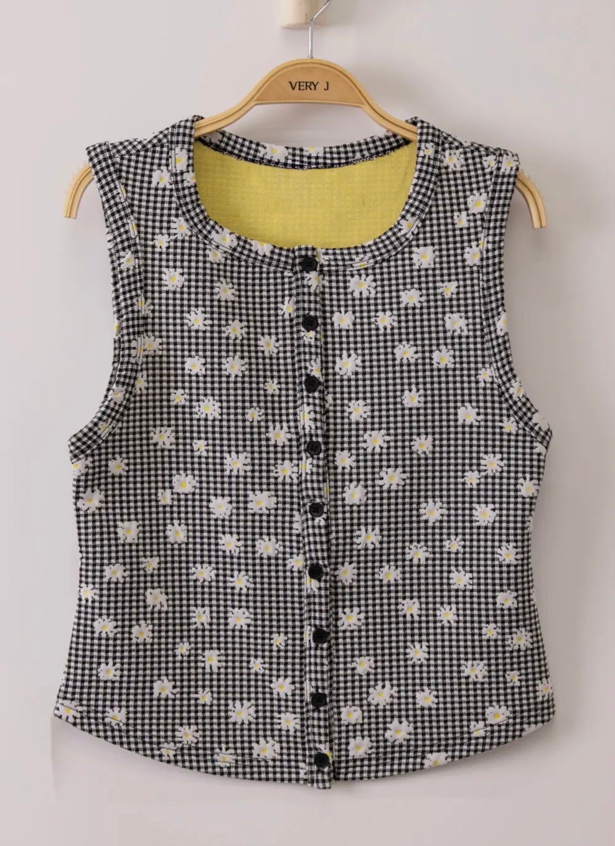 Black Check Sunflower Top