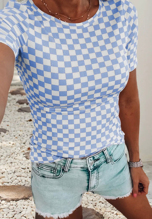 Blue and White Checker Fitted Top LDC