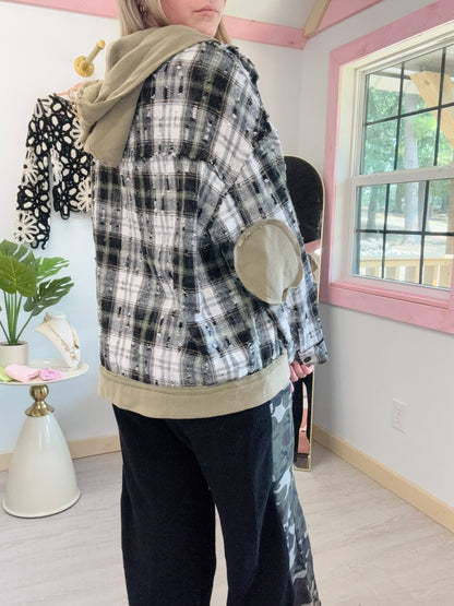 Olive Black Plaid Hoodie