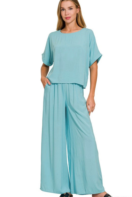 Dusty Teal Wide Leg Set