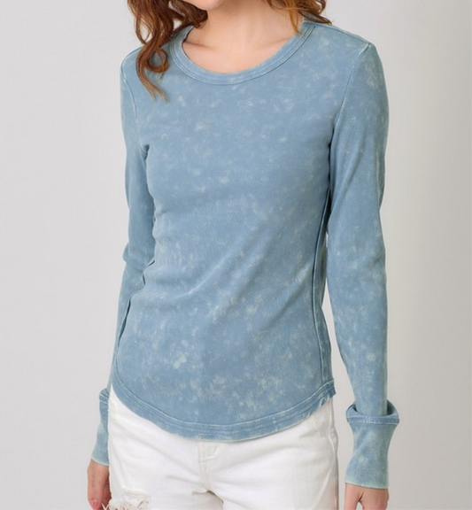 Washed  Blue Ribbed Top