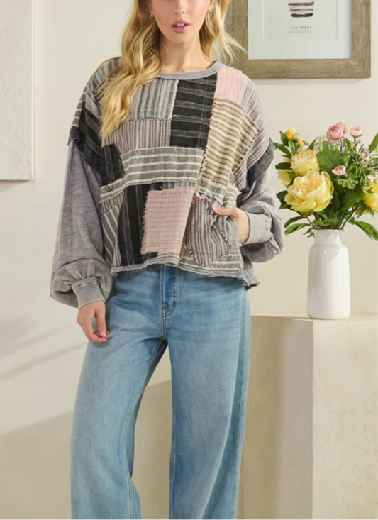 Hillary Mix Fabric Top Oli and Hali
