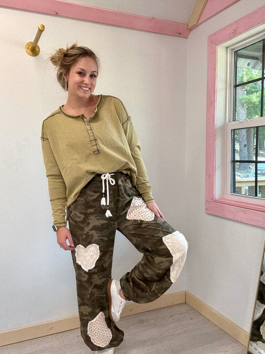Olive Camo Patch Terry Joggers Pol