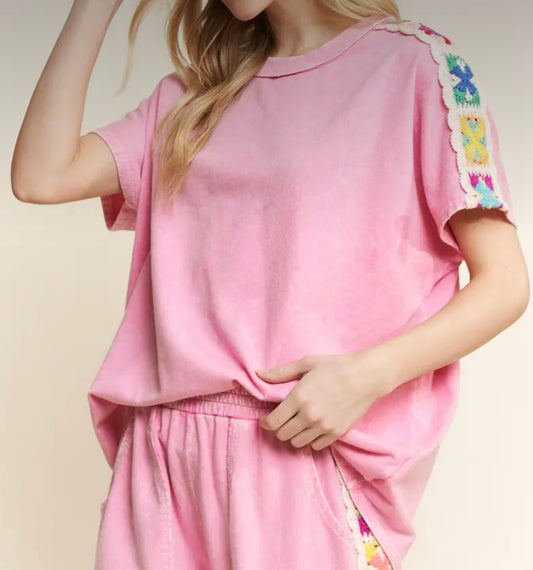 Crochet Mineral Wash Fushia Top ( JHer)
