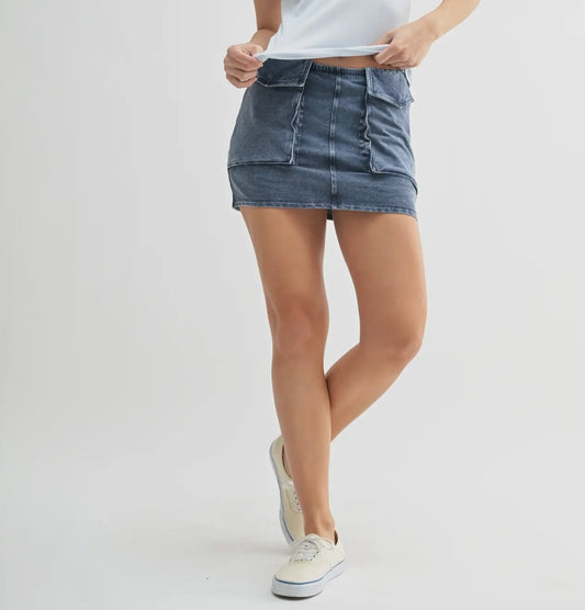 Blue Mono B Faux Jean Skort