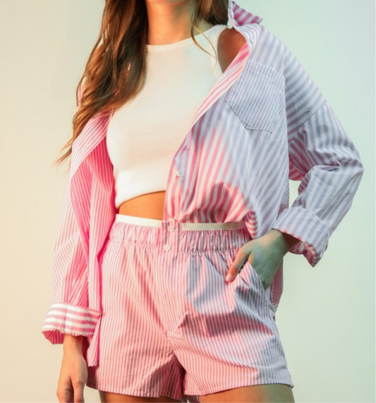Pink Stripe Oversized Top and Short Set