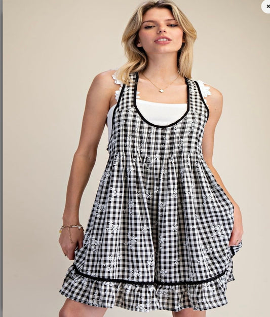Black and White Gingham Check Dress
