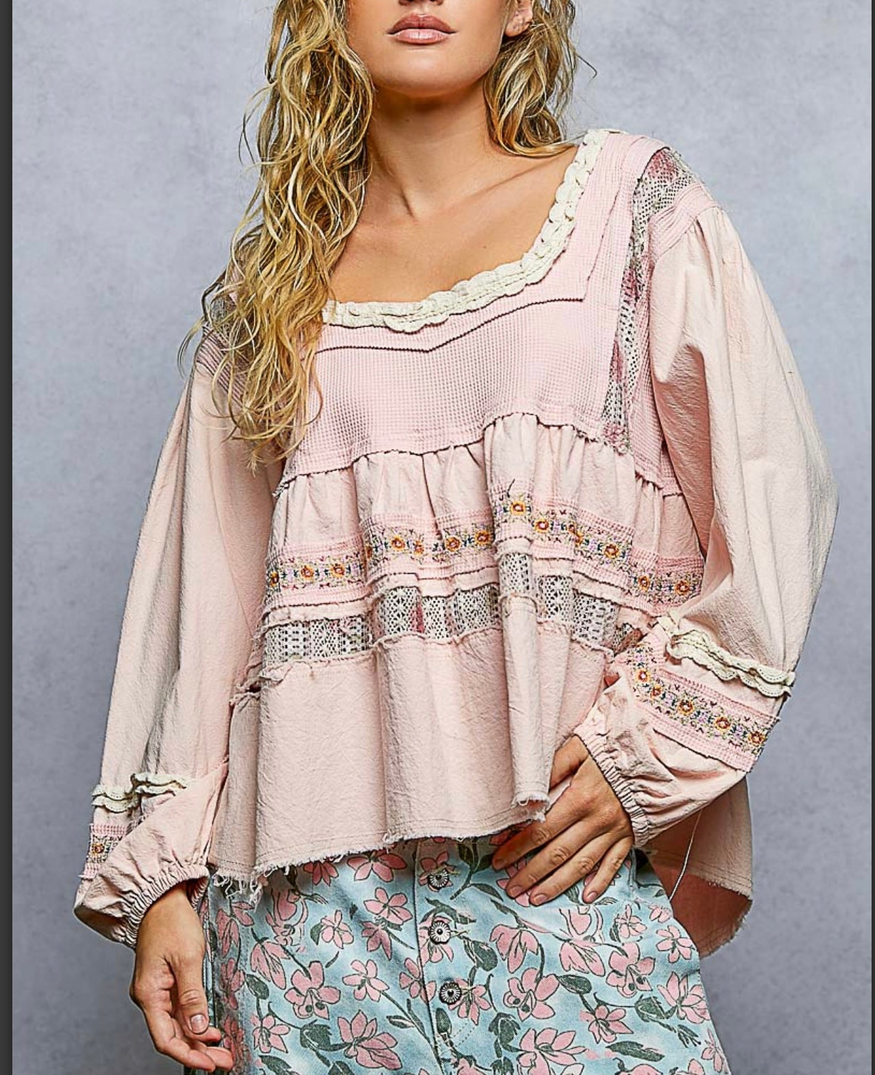 Soft Pink Lace Baby Doll Top pol