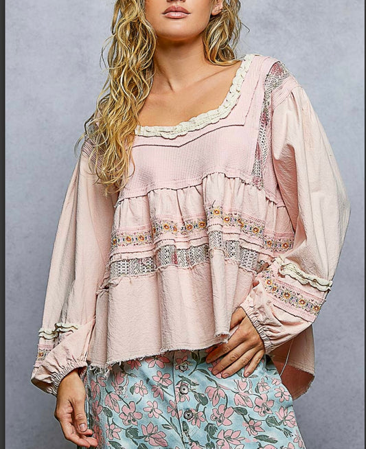Soft Pink Lace Baby Doll Top pol