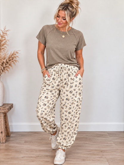 DITSY FLORAL PRINT RELAXED FIT BARREL LEG PANTS
