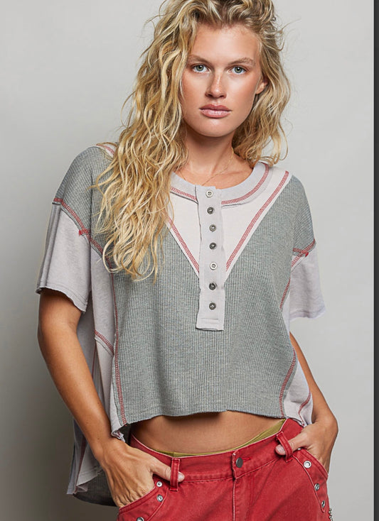 Grey with Red Trim Top pol