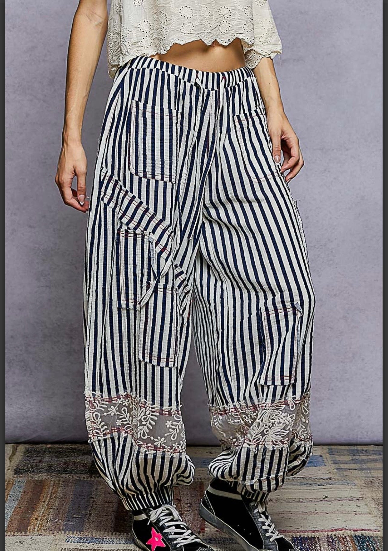 Nautical Navy Stripe w Red Detail Pol