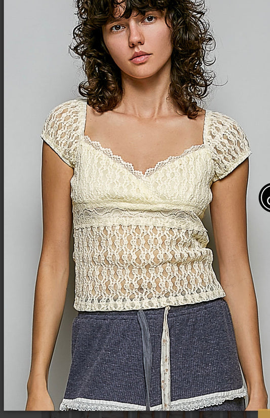 Ivory Love Lace Top Pol
