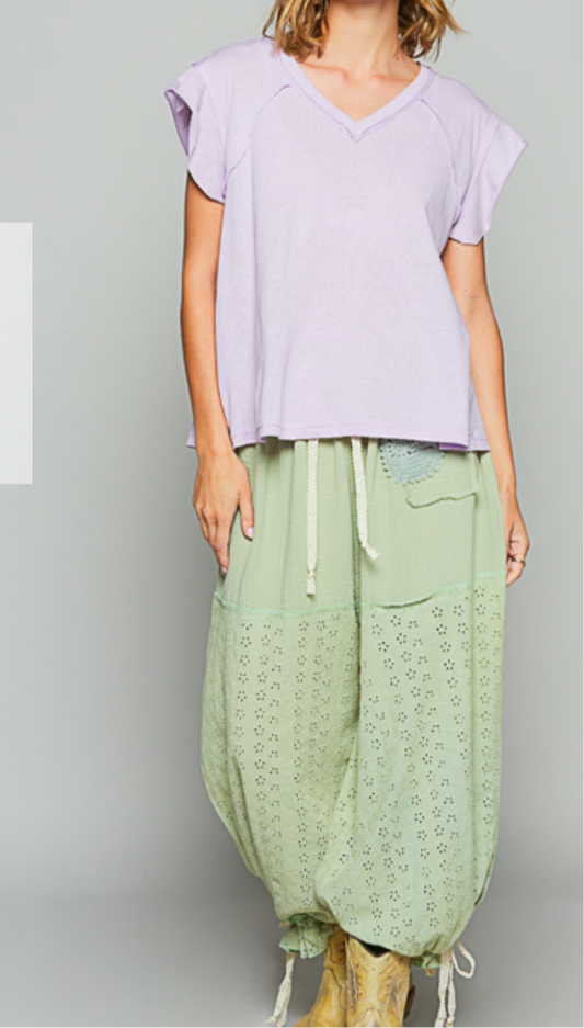 Lavender V Neck Top