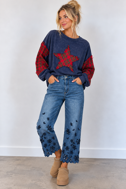 Plaid Star/ Plaid Bow MINERAL WASH PULLOVER