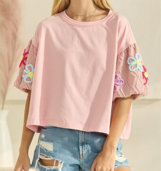 Flower Pink Sleeve Top