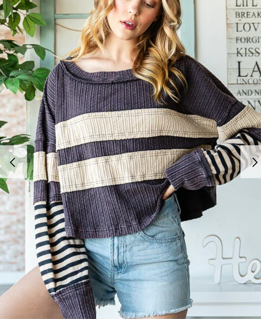 Mineral Wash Blue Stripe Pullover Oli and Hali