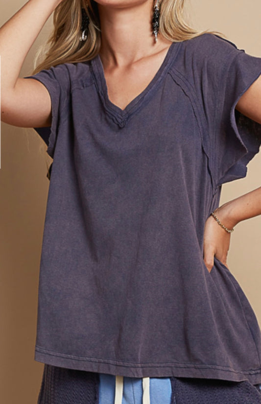Blue V Neck Top