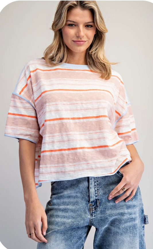 Pink and Coral Stripe Top