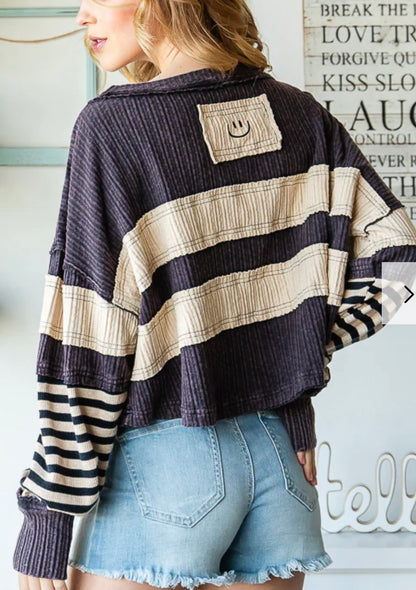 Mineral Wash Blue Stripe Pullover Oli and Hali