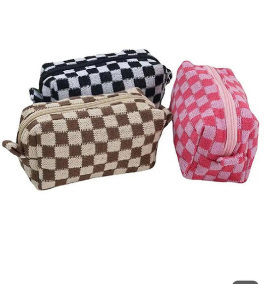 Black Checkered Makeup Bag