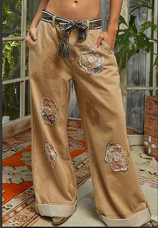 Tan Patchwork Pants Pol