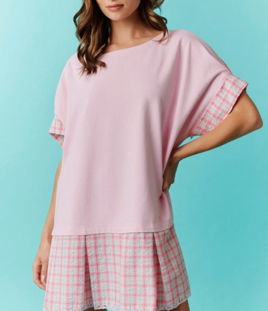 Pink Plaid Skirt Dress