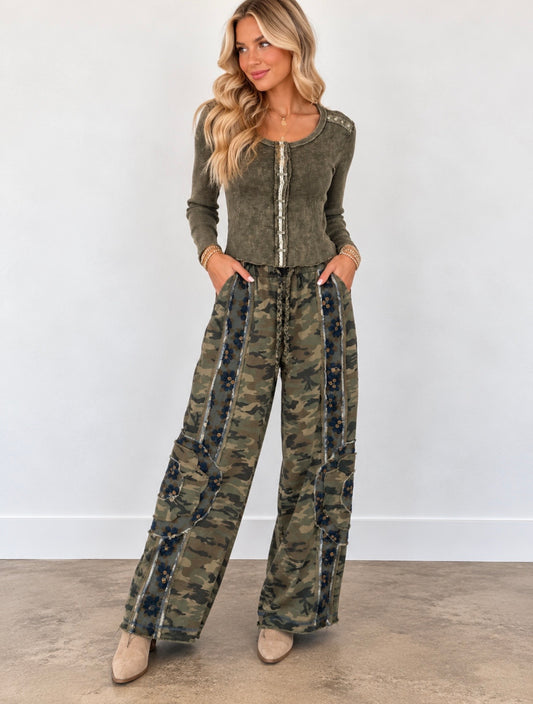Pol Vintage Olive Wash Top