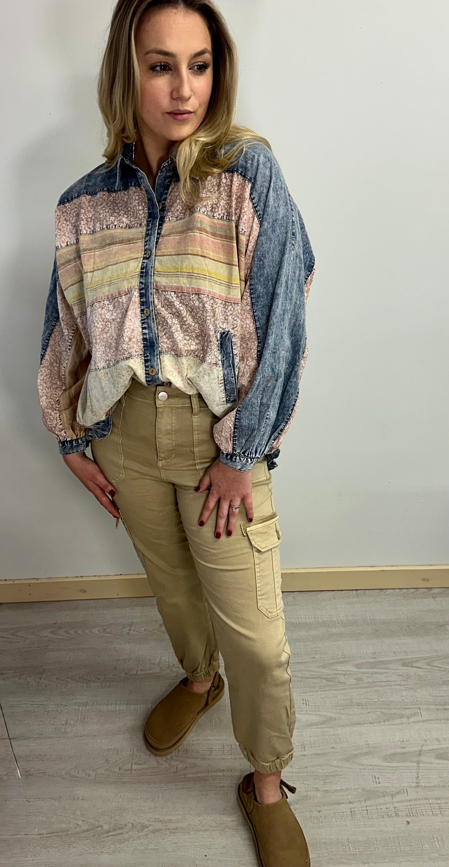 BV Tinsel Button Up Floral Top