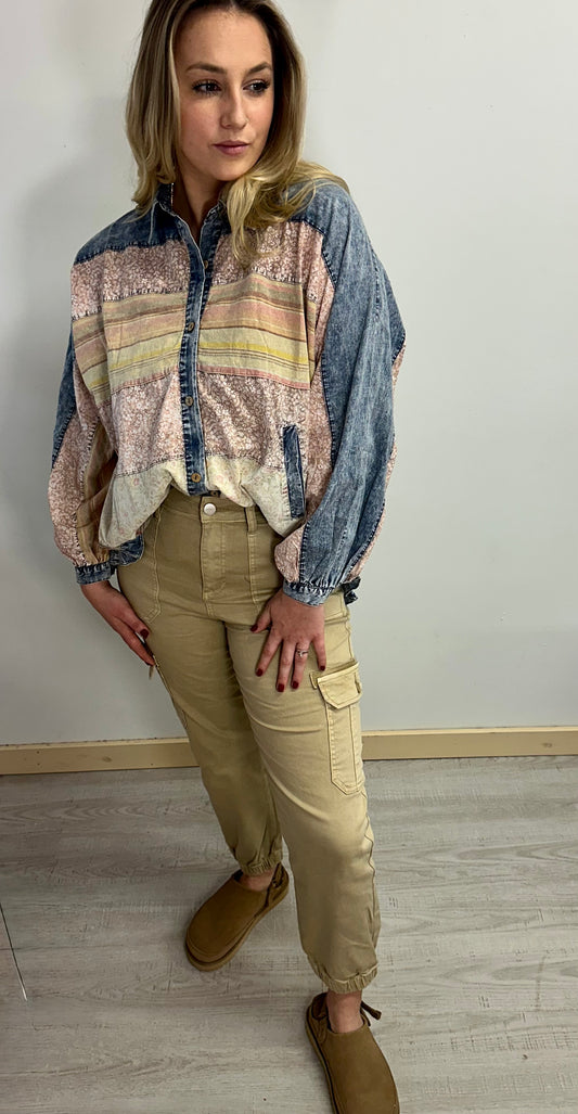 BV Tinsel Button Up Floral Top