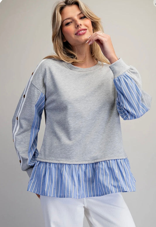 Grey and Blue Stripe Layer Top